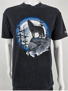 Vintage Y2K Leanin' Tree Country Trails New Castle, IN Wolf Moon T-Shirt (M/L)
